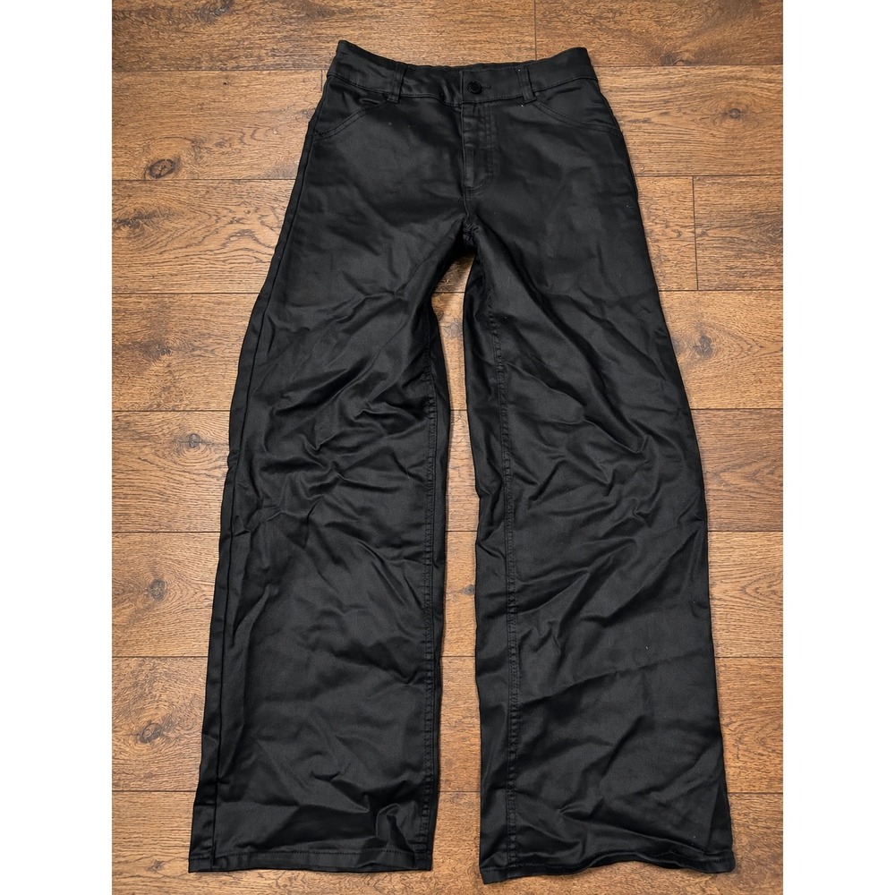 OAT New York Black Wide Leg Pants High Rise 2 26 Faux Leather Look Y2K Grunge